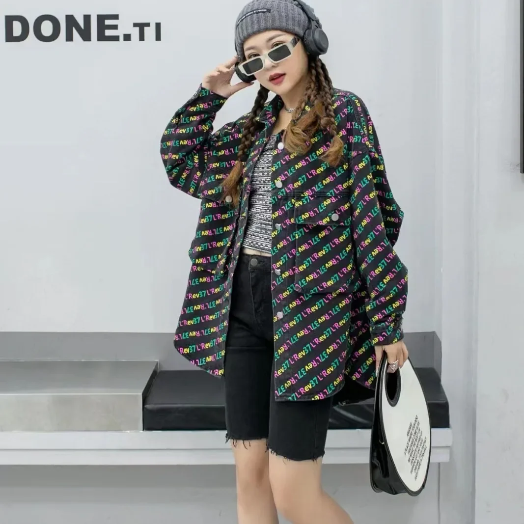 

Женский джинсовый кардиган с надписью, модель большого размера на весну и осень