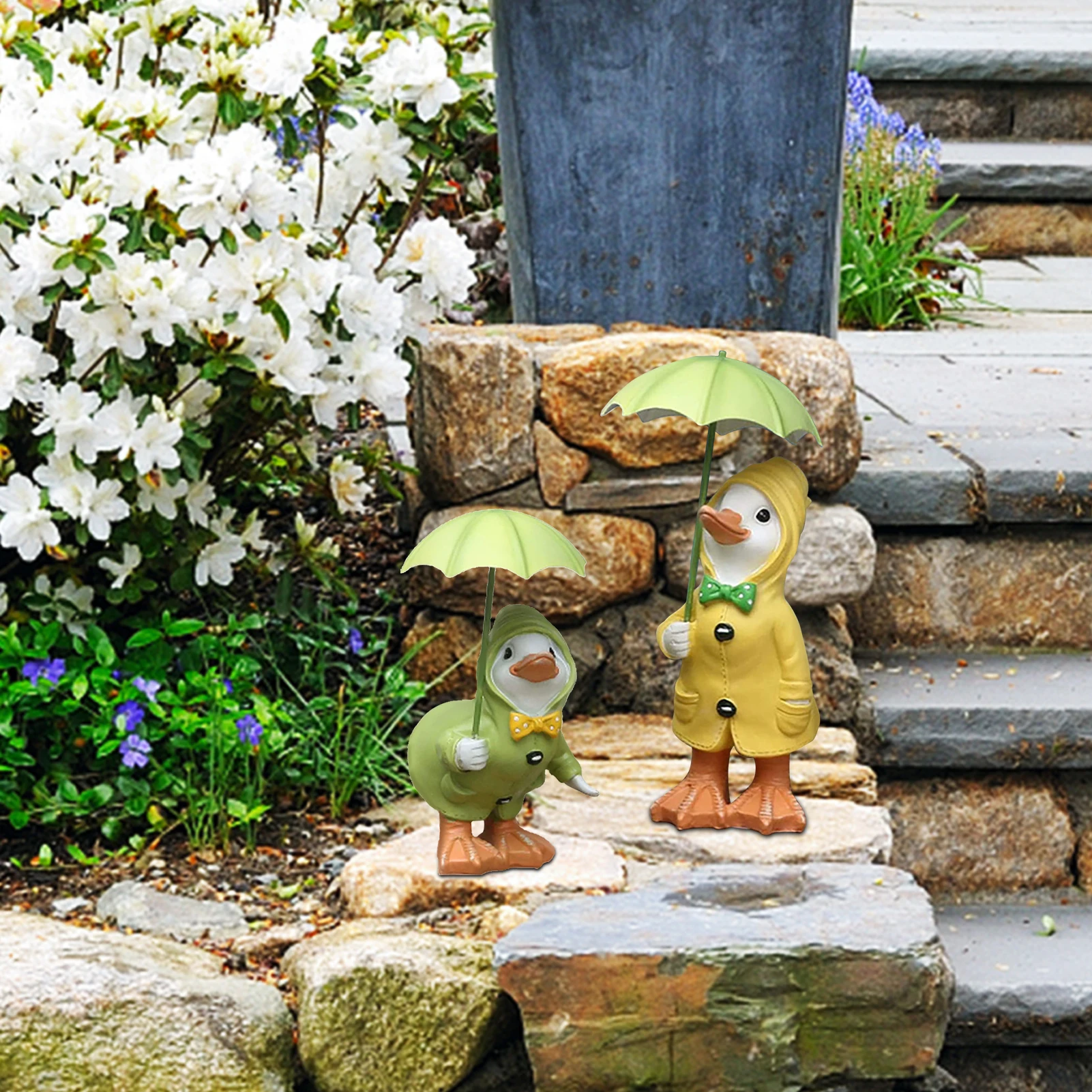 

1 шт., декоративная фигурка девочки, милый мультяшный зонт из смолы, дождевик, утка, миниатюрная фигурка, не выцветает, сказочное украшение дл...