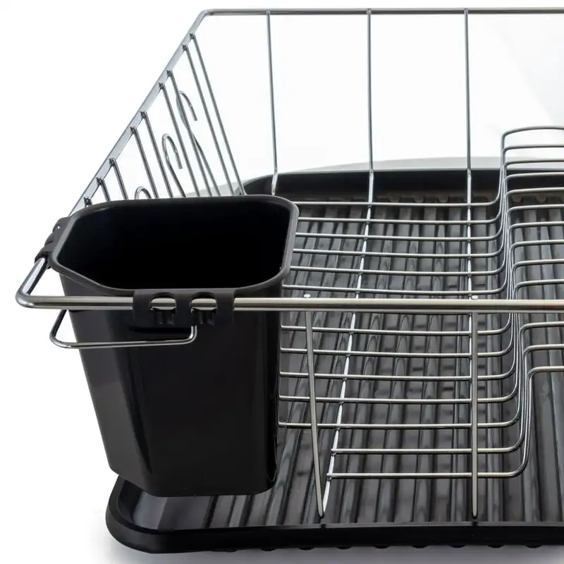 

Inches Chrome Plated and Plastic Counter Top Drying Dish Rack in Black