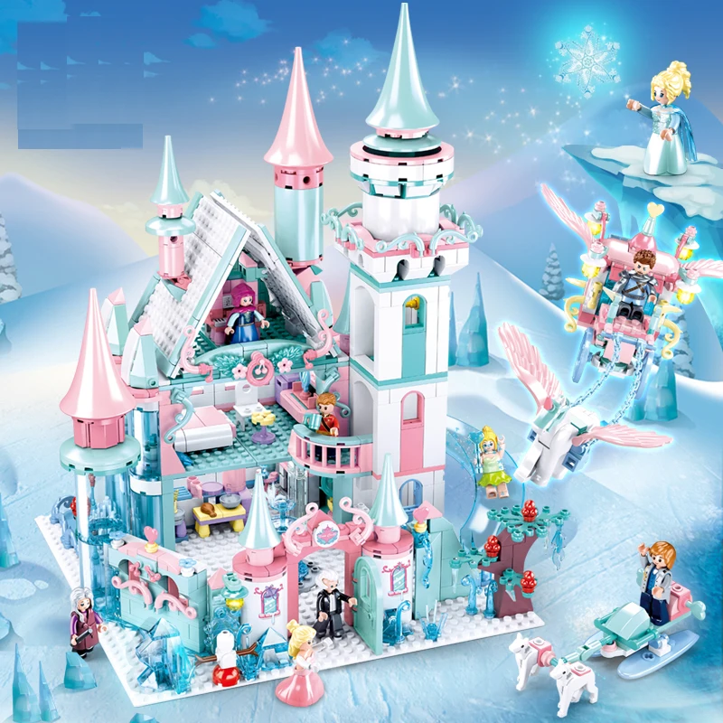 Disney Frozen Magic Castle Carriage Building Block Set Ice Queen Elsa Anna Princess Mini Action Figure Doll Brick Toy Girls Gift