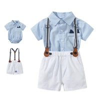 newborn baby boy outfit set formal gentleman suit for toddlers summer sky blue romper white shorts clothes for baby
