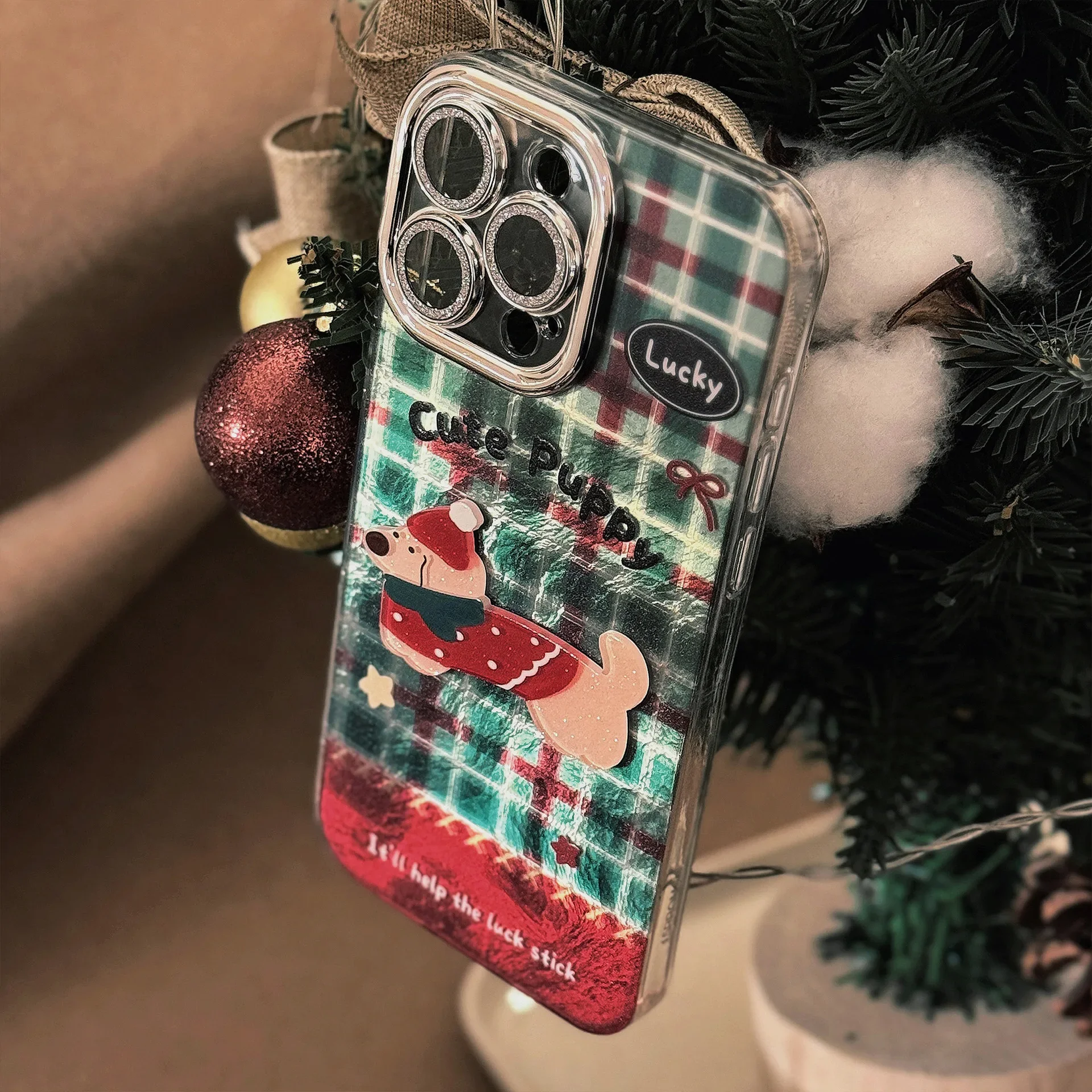 Чехол для телефона с рождественским зеленым сетчатым узором и милым мультяшным