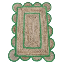 rug scalloped 100 natural jute braided handmade floor mat rustic look green edging home living area rug