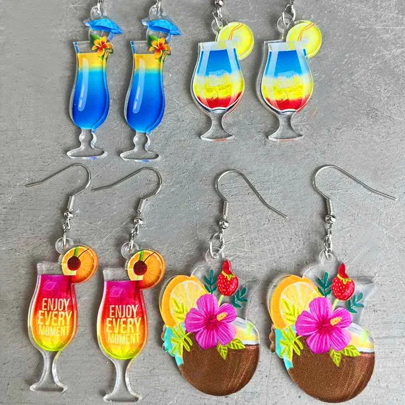 

Acrylic Fun Earrings Cocktail Fruit Drink Earrings Pendant Fashion Girl Women Jewelry Accessories, Gift for Her Friendship