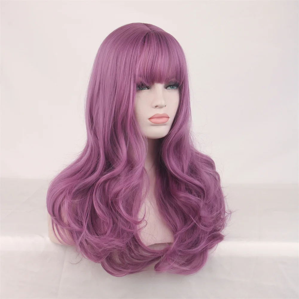 Женская челка фиолетового цвета с полным покрытием головы парик длинными