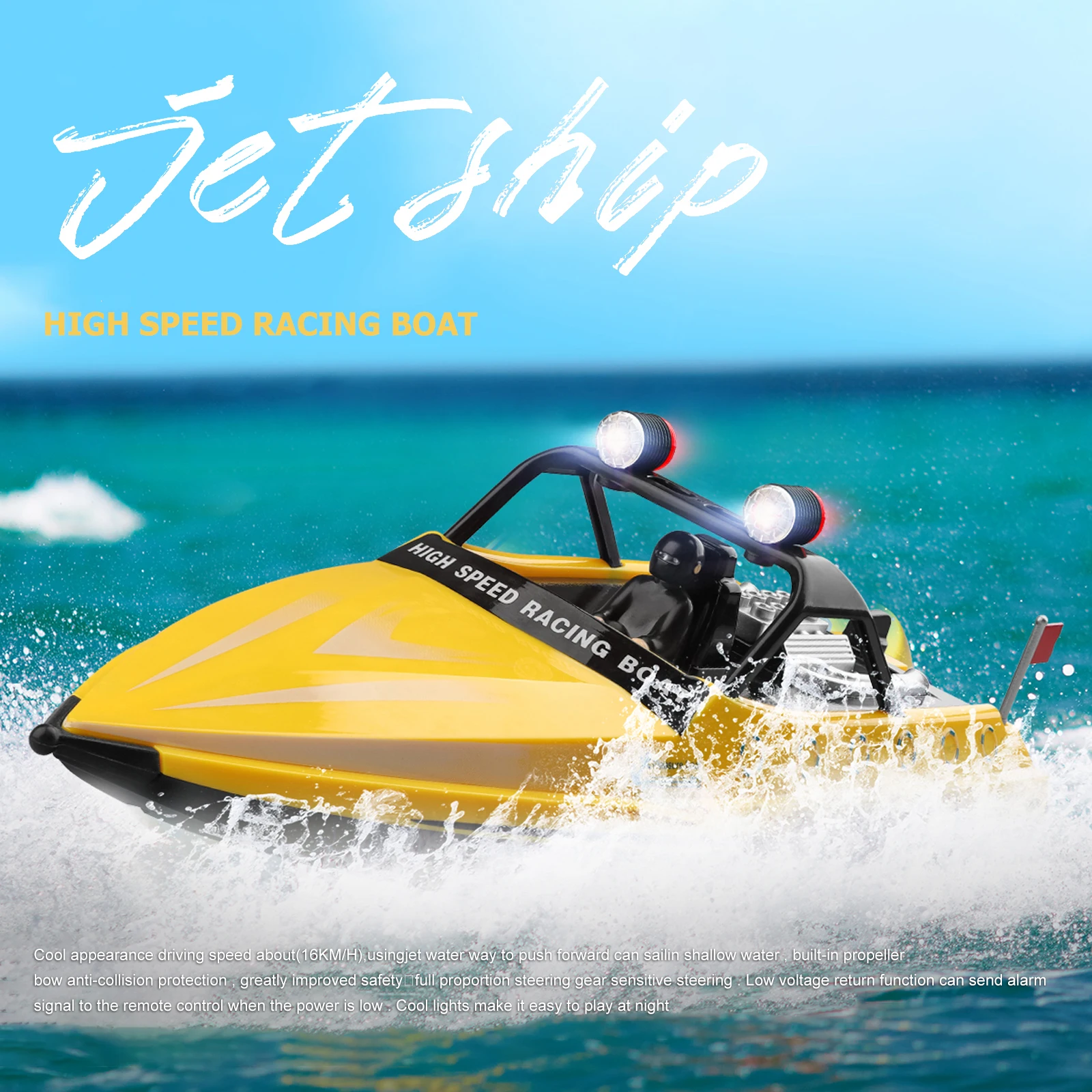 

2.4GHz 4CH Remote Control Jet Boat Waterproof Model 16km/h Remote Control Speedboat Electric Toys Remote Control Boat Kids Gift