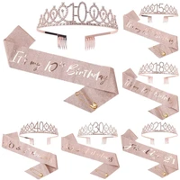 birthday party decoration 10 13 14 16 18 21 30 40 50 rose gold satin sash party crown happy birthday anniversary party supplies