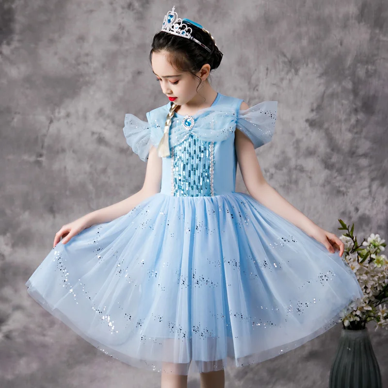 Winter Fleece Kids Dresses for Girls Frozen Elsa Lace Long Sleeve Princess Costume Party Outfits Teen Children Birthday Clothes