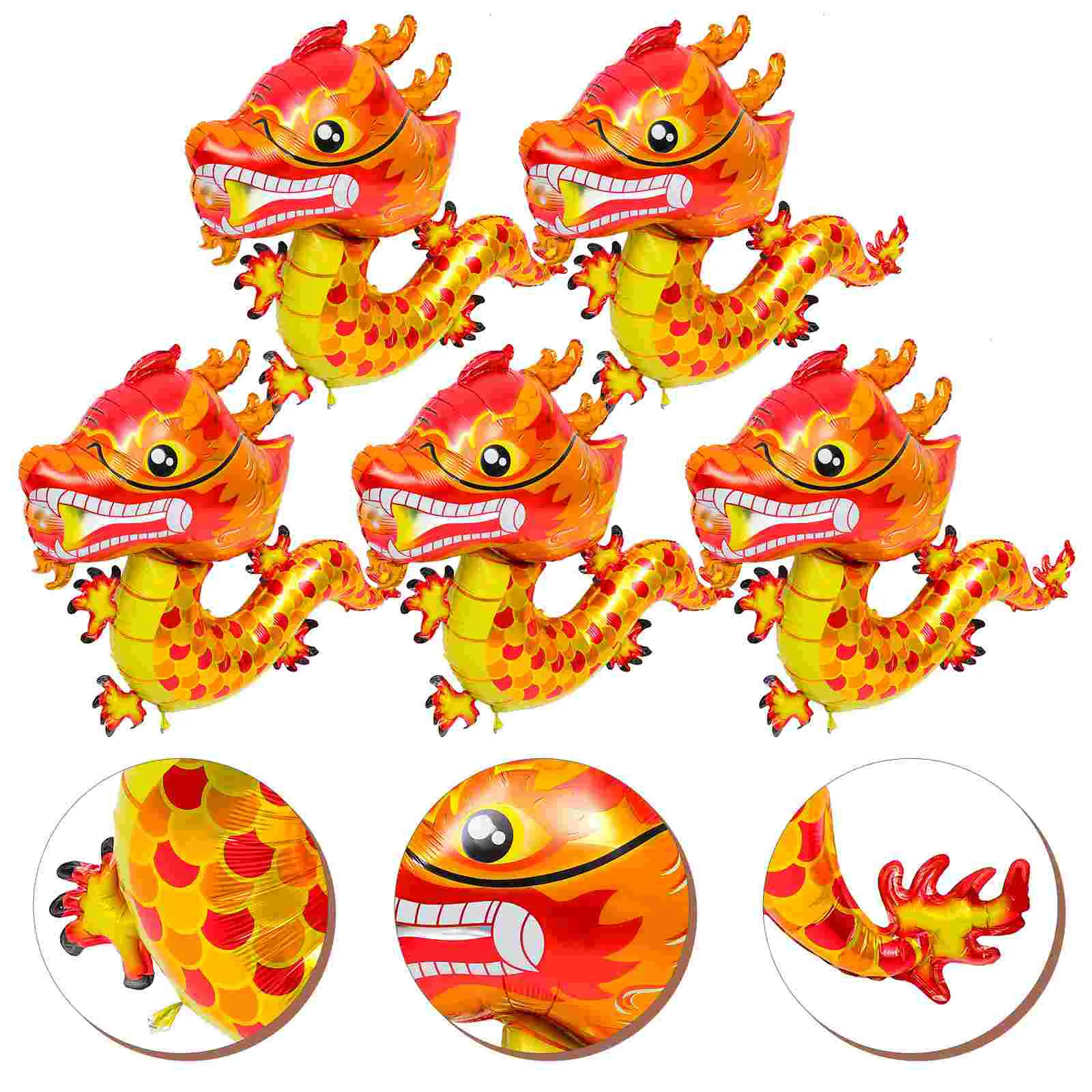 

5 шт. декоративные китайские весенние фотообои, новогодние воздушные шары с драконом, алюминиевая форма, украшения с мультяшным рисунком