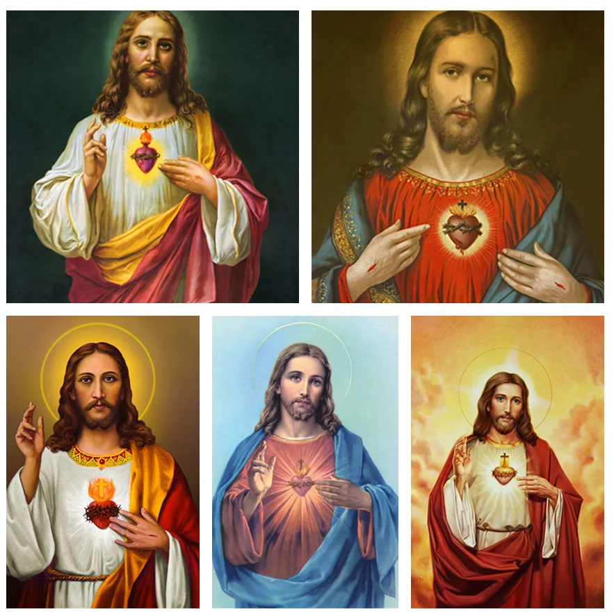 

Diy Religion 5D Diamond Painting Sacred Heart of Jesus Mosaic Embroidery Full Cross Stitch Kits Christian Home Decor Artwork