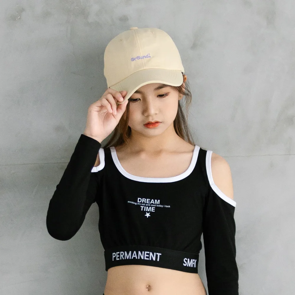 

Summer Girls Jazz Dance Vest Girls Cotton Sling T-Shirt Off-Shoulder Top Thin Section Short-Sleeved Girls Clothes Tide