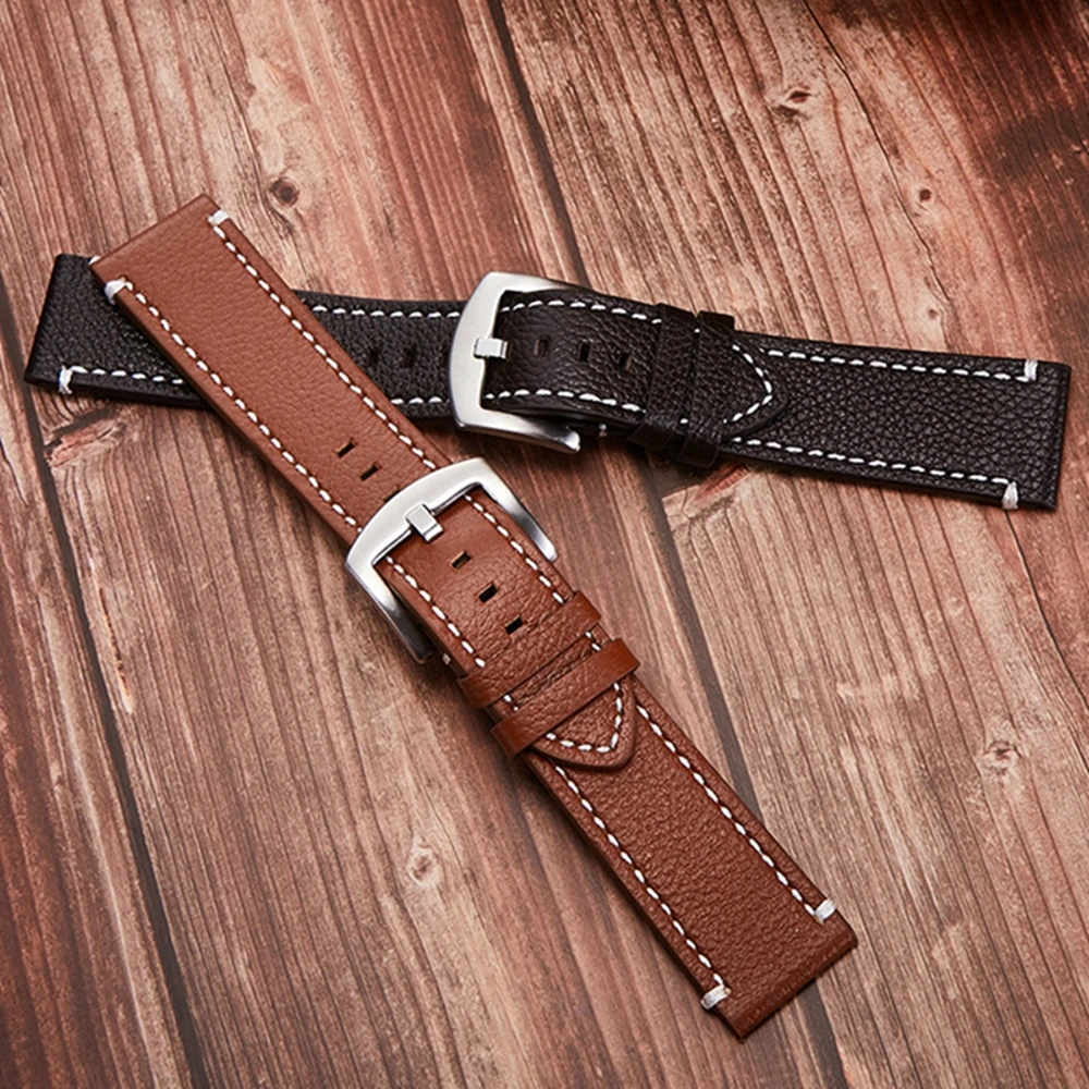 Handmade Soft Genuine Leather Watch Strap18mm 19mm 20mm 21mm 22mm Retro Brown Lychee Pattern Waterproof Watchband Replacement
