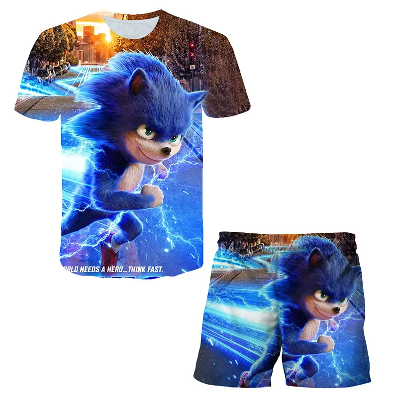 

New super sonic T Shirt suit Summer Fashion Anime sonic 3d Print Men Children looserShort-sleeved T-shirts Pattern suit 4-14T