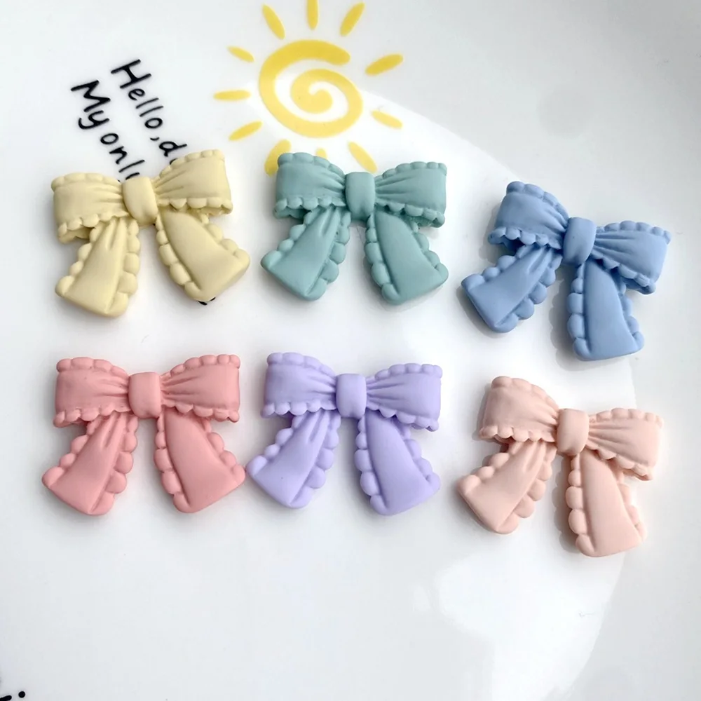 

100pcs Imitation Lace Wave Edge Ribbon Bow Resin Flat Back Cabochon DIY Cell Phone Decor Headwear/craft Embellishment 28*23mm