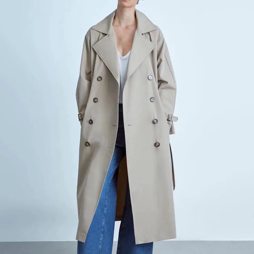 

New vintage double-breasted fashion over-the-knee trench coat