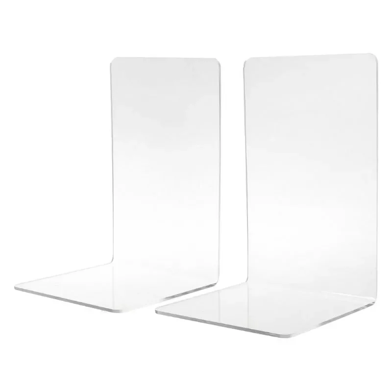 

2Pcs Clear Acrylic Bookends L-shaped Desk Organizer Desktop Book Holder School Stationery Office Accessories New