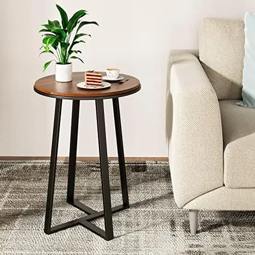 Small End Table Walnut Color MDF Top,Metal Frame Black, Tall End Table for Bed Room,Coffee Tea End Table for Living Room(Walnut+