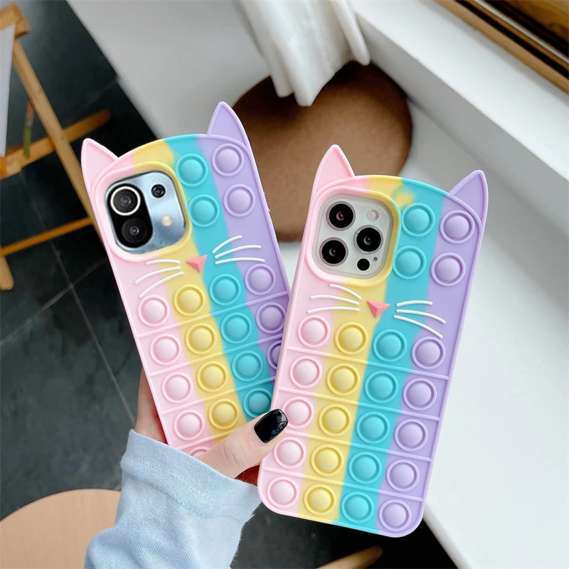 Case for Xiaomi Redmi 9 9C 9A Note 10 9 8 7 Pro Mi 11 9 10T Lite Poco M3 F3 F2 X3 Pro Push Bubble Relieve Stress Silicone Cover