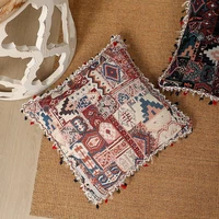 boho cushion cover with tassel cotton linen decorative pillowcases jacquard square cushion cover for sofa pillow 45x45cm