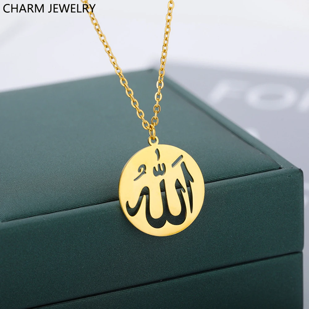 

CHARM JEWELRY Stainless Steel Arabic Letters Necklaces For Women Hollow Geometric Pendant Collier Vintage Jewelry Birthday Gifts