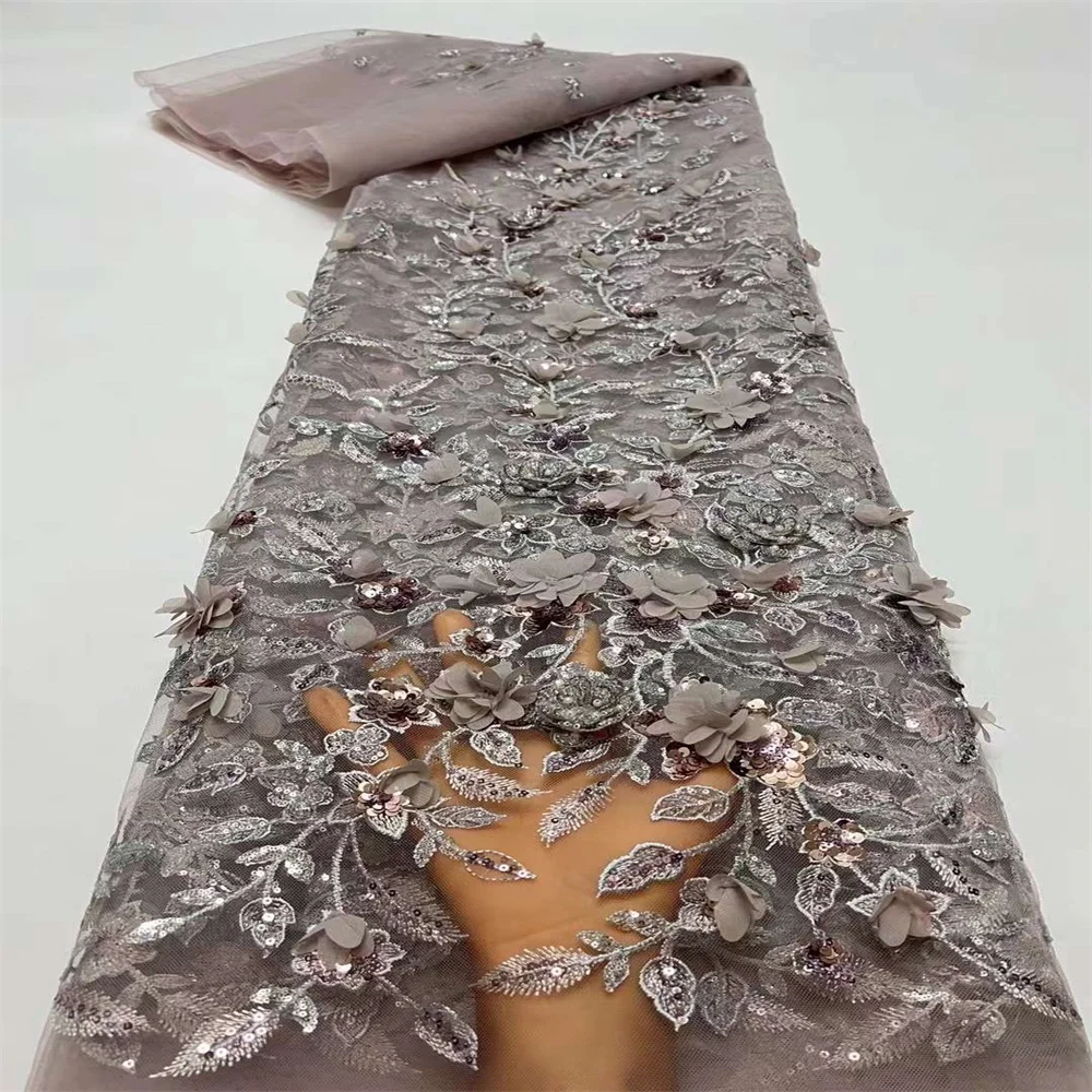 2024 новейшая африканская кружевная ткань с 3D цветами блестки высокое качество во