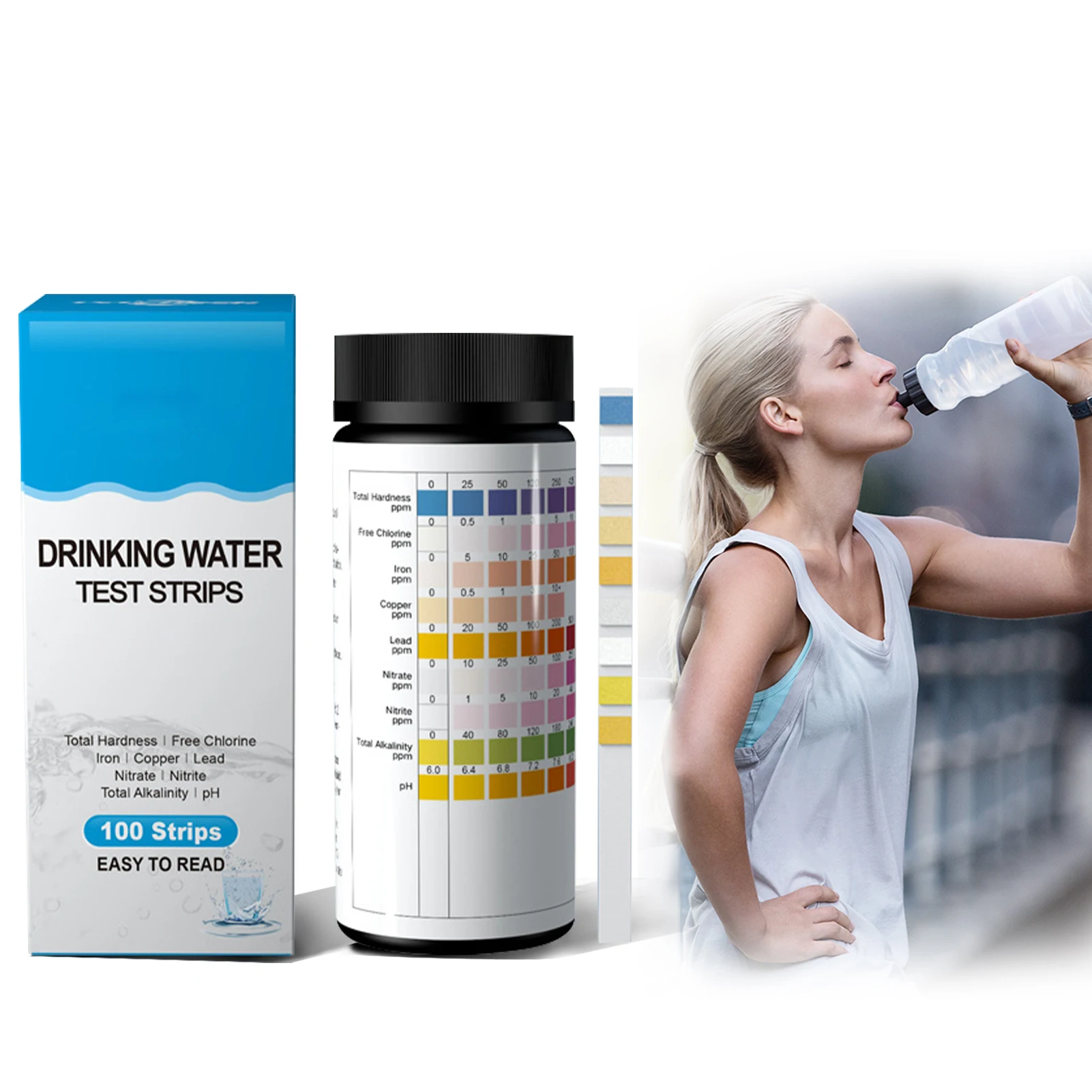

Pool Test StripWater Tester Kit Drinking Water Test Kit With100pcs Color Chart Hardness Copper NIT PH Iron Lead NITR Water Test