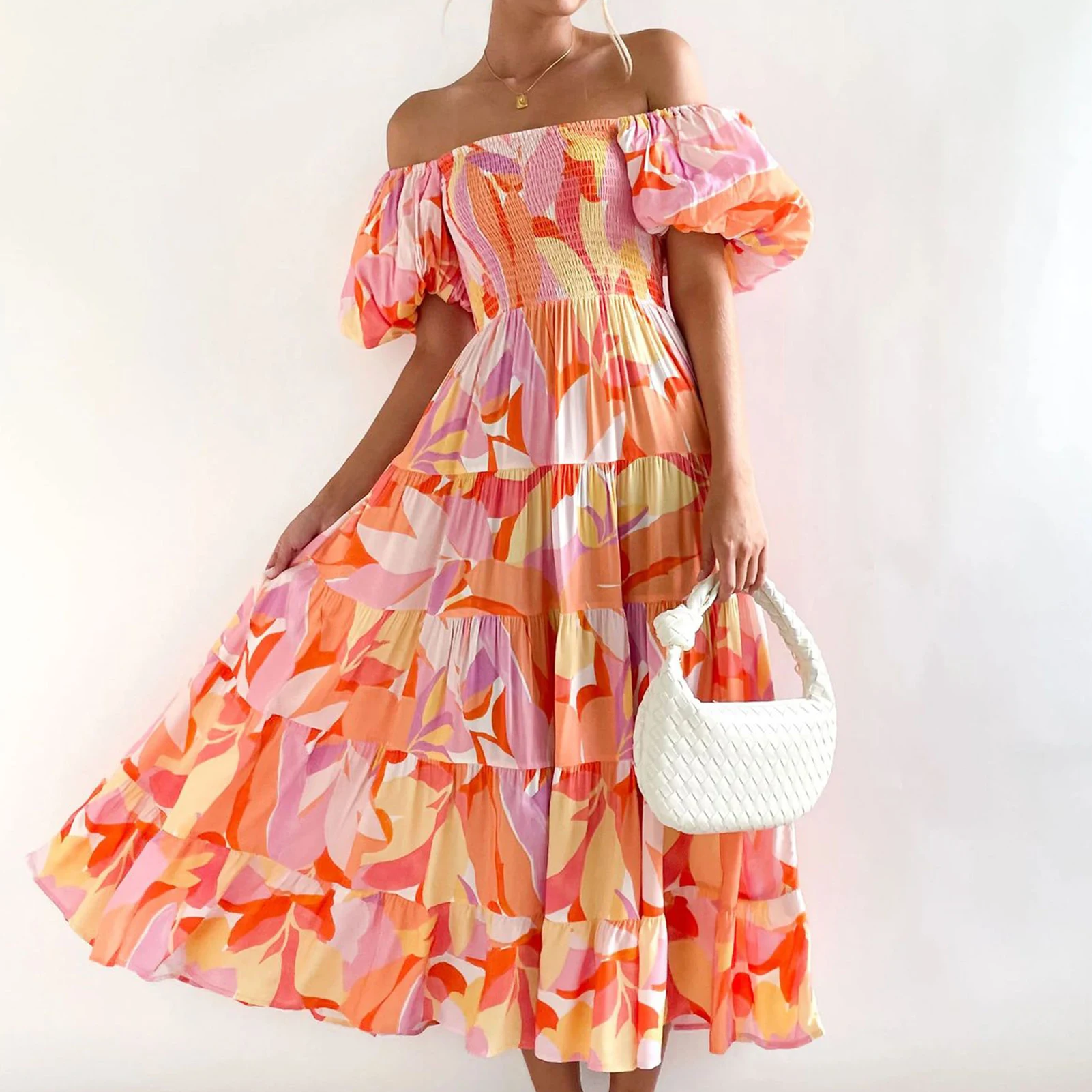 

Женское винтажное плиссированное платье макси, длинное платье с цветочным принтом, квадратным вырезом, открытой спиной и открытыми плечами, наряд для отпуска