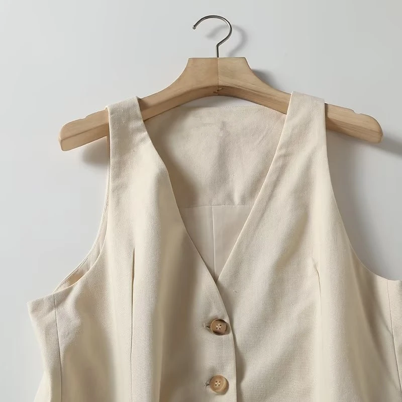 Elmsk French Simple Ladies Single  Vest Fashion Beige Breasted Color Sleeveless Blazers Women Tops