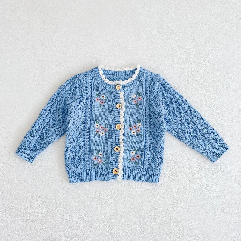 

0-3Y Toddler Baby Knitted Cardigan for Girl Fashion Embroidery Sweater 2022 Autumn New 100% Cotton Kids Clothes Boys Costumes