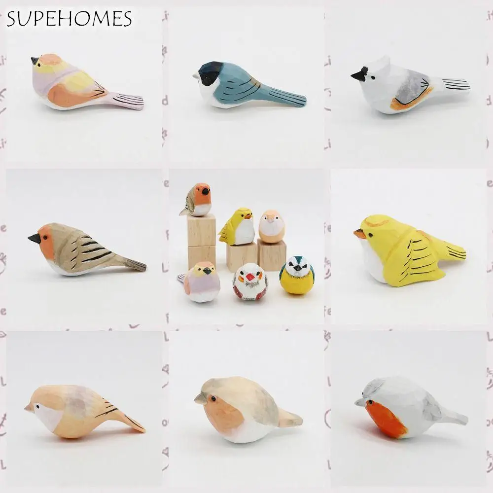 

Small Wooden Bird Statue Ornaments Scandinavian Statue Art Hand Carved Miniature Crafts Children Gifts Home Desktop Decorations
