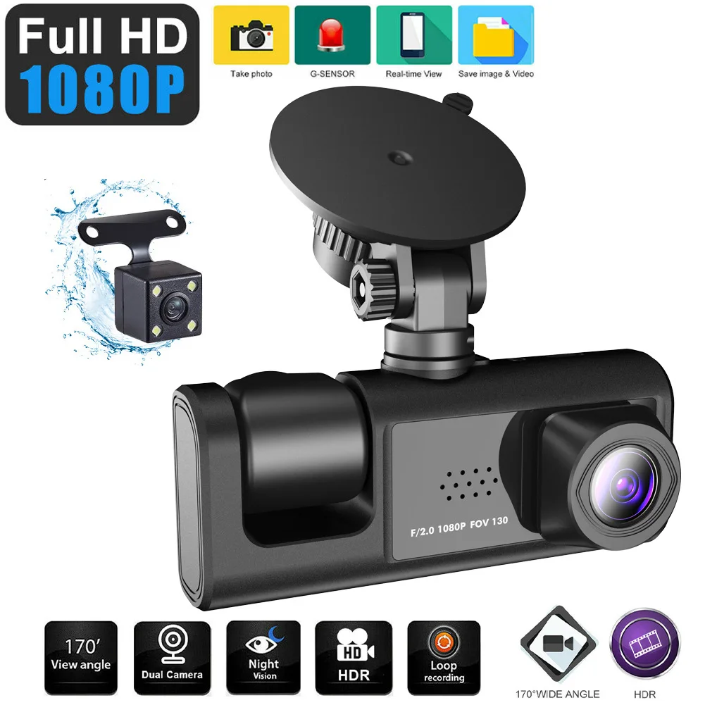 

3 Channels 3 Lenses Car DVR 2 Inch HD 1080P Camera Infrared Night Vision Dash Cam 24H Monitoring Loop Recording Video Recorder