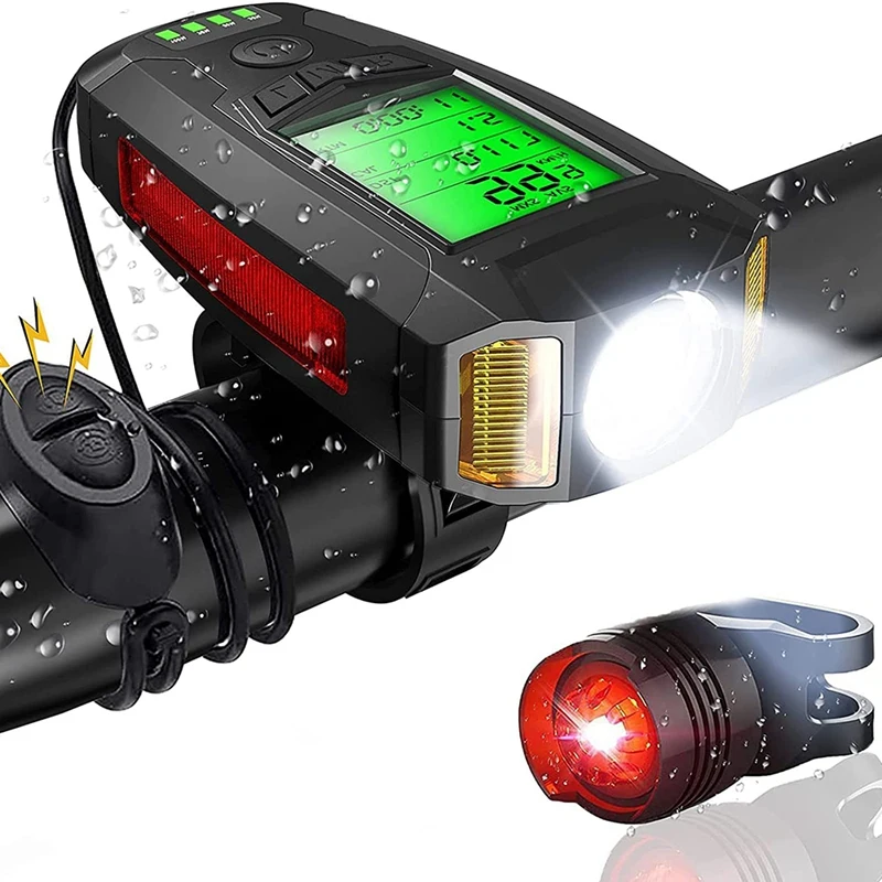 

Качественный комплект велосипедных светодиодных фонарей с велосипедным компьютером, перезаряжаемый велосипедный фонарь s с громким колок...