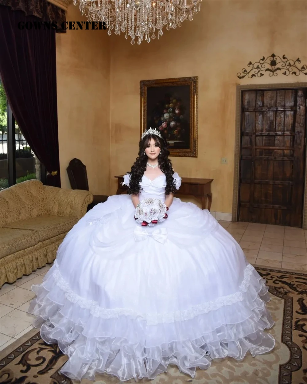 

Court White Ruffels Princess Quinceanera Dresses 2023 Off The Shoulder Lace Wedding Gowns Sweet 16th Dress Prom 15th Birthday