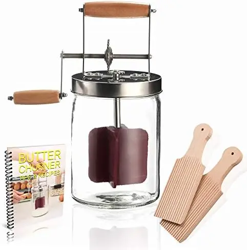 

Butter Churn - Hand Crank Butter Churner- Manual Butter Maker- Beech Wood BUTTER PADDLES INCLUDED. Create Delicious Homemade But