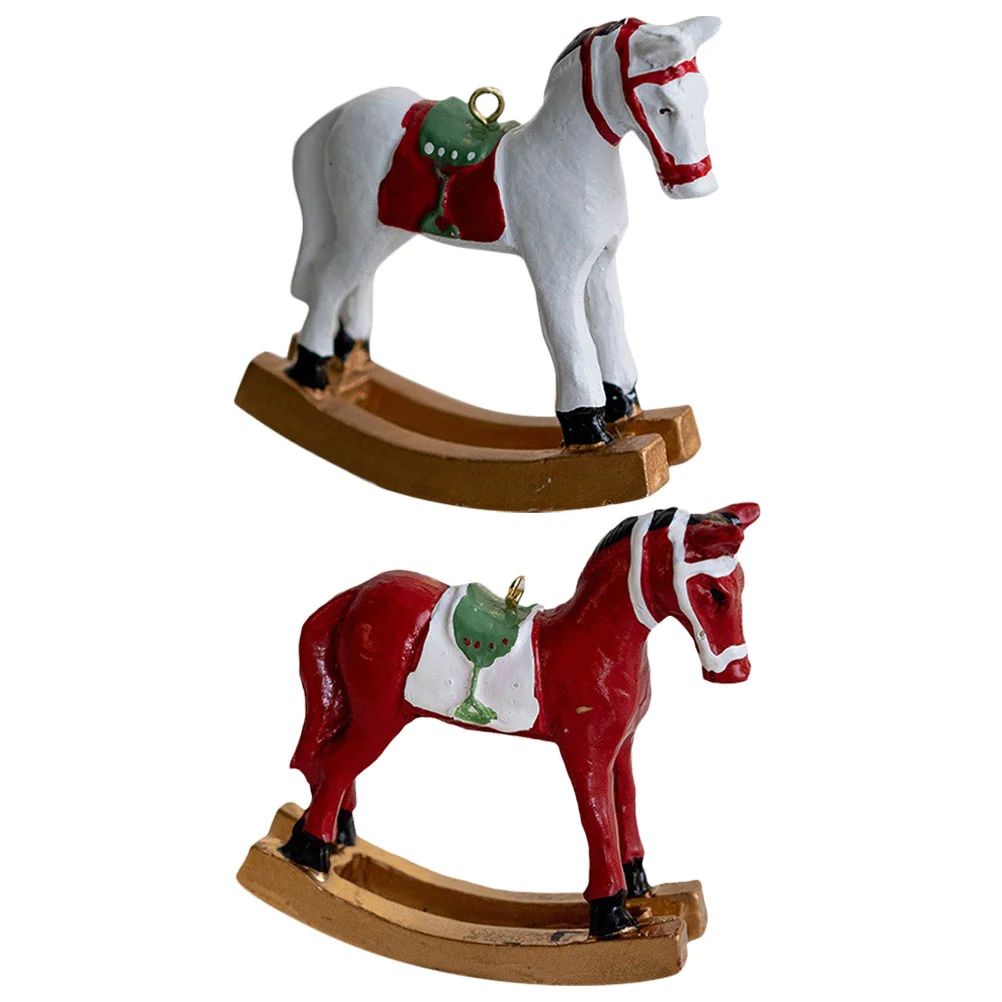 

2 Pcs Horse Pendant Wall Decor Indoor Christmas Decorations Trinkets Resin Mantel Hanging Tree Table