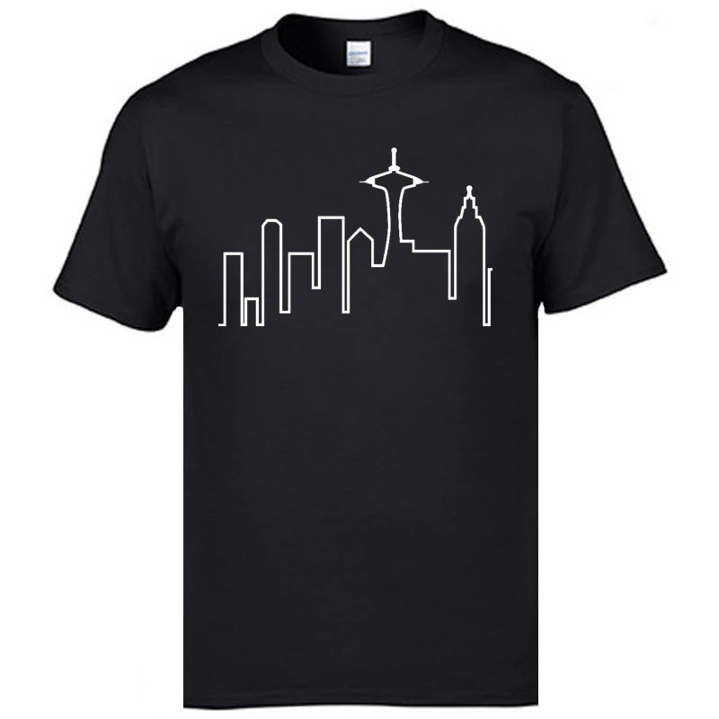 

New York Seattle Skyline Tshirts Contourist Dominant Patterns Round Neck Tees All Cotton Men Print T-Shirt Free Shipping
