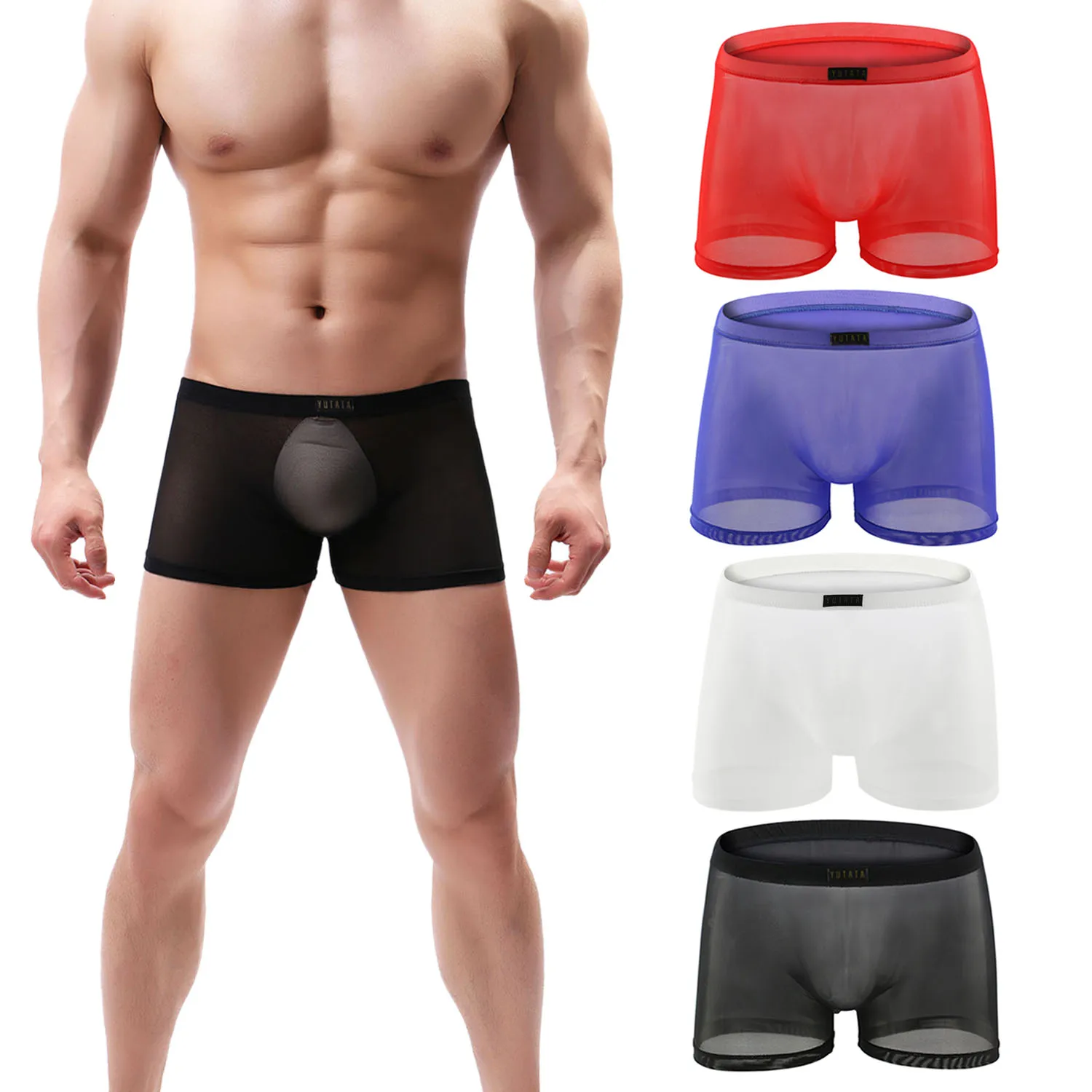 

Tyhengta Men's Trunks Underwear Silk Boxer Briefs Short Leg Soft Ice Silk Briefs