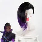 Парик для косплея из аниме Overwatch OW Sombra, смешанные кудрявые волосы с Омбре черного и фиолетового цвета, 40 см