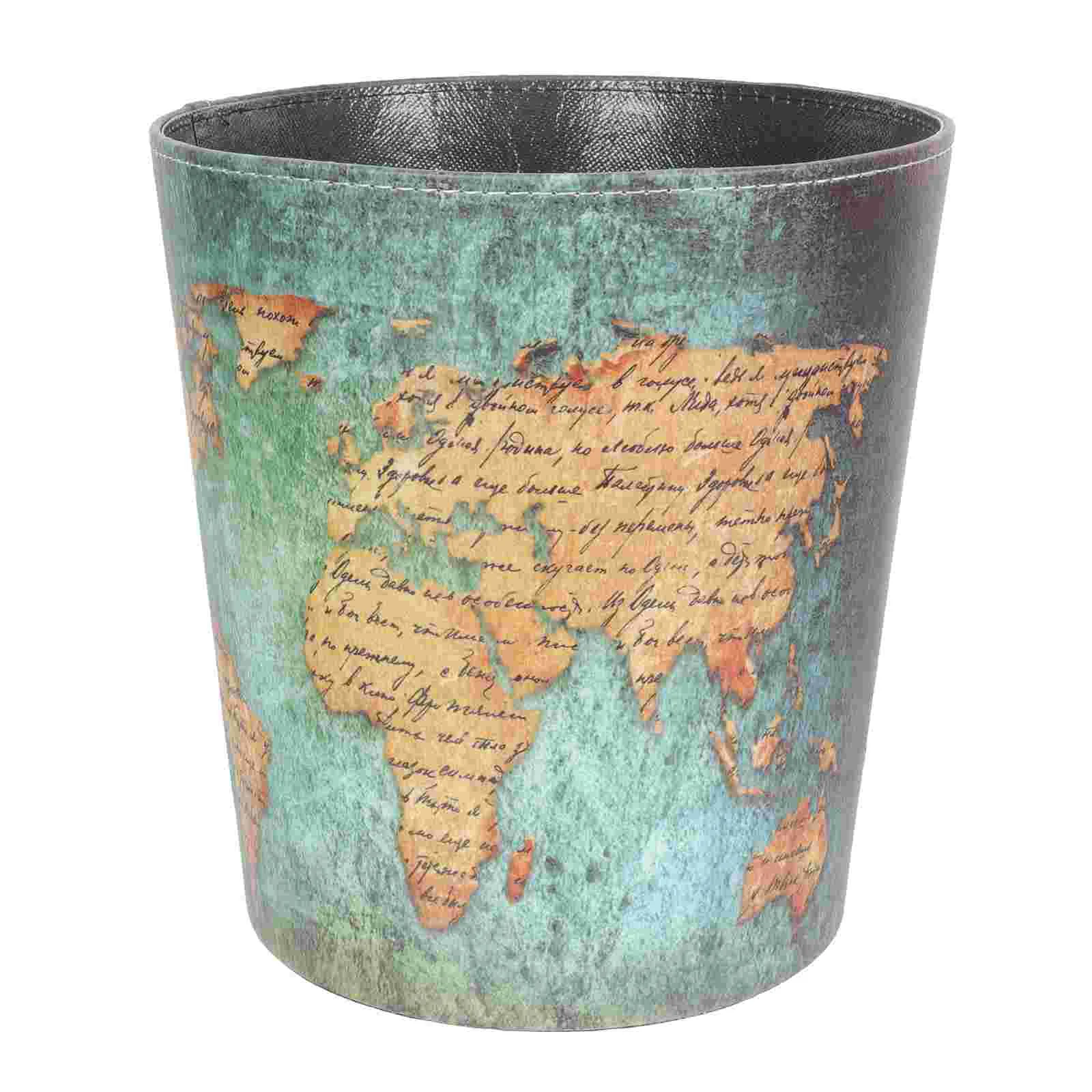 

Map Trash Can Desktop Decor Retro Trash Can Fashion Rubbish Containers Kitchen Trash Can Garbage Basket Office