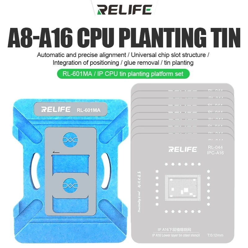 

RELIFE RL-601MA 9 in 1 Magnetic Planting Tin Platform For iPhone A8 A9 A10 A11 A12 A13 A14 A15 A16 BGA Reballing Stencil Fixture