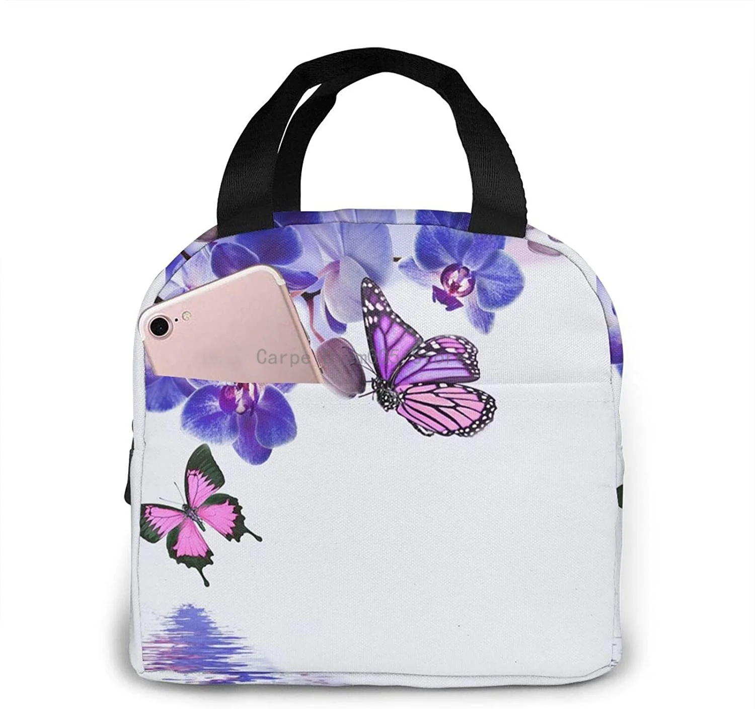 

Purple Floral Butterflies Decorate Portable Insulated Lunch Bag