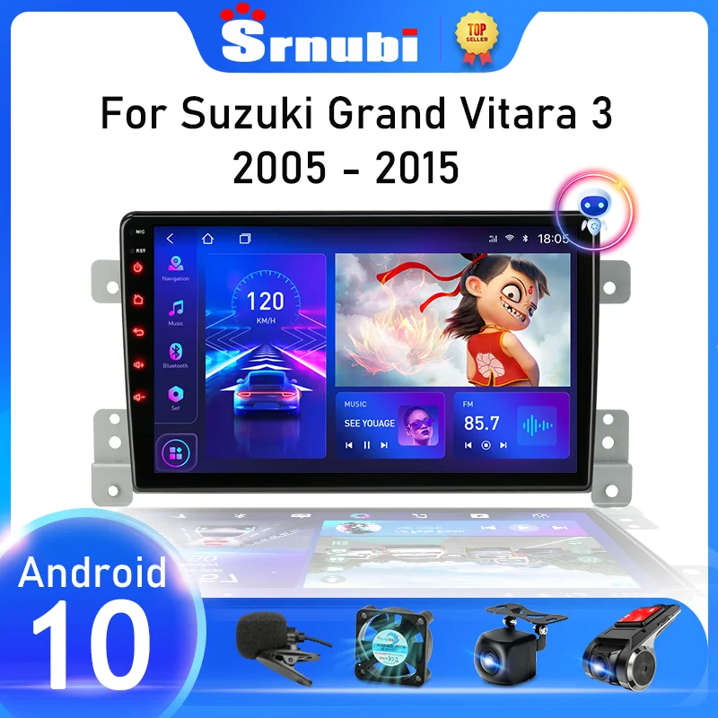 Srnubi Android 10 Car Radio for Suzuki Grand Vitara 3 2005 2012 2013 2014 2015 Multimedia Player Navigation GPS 2 Din Stereo DVD 