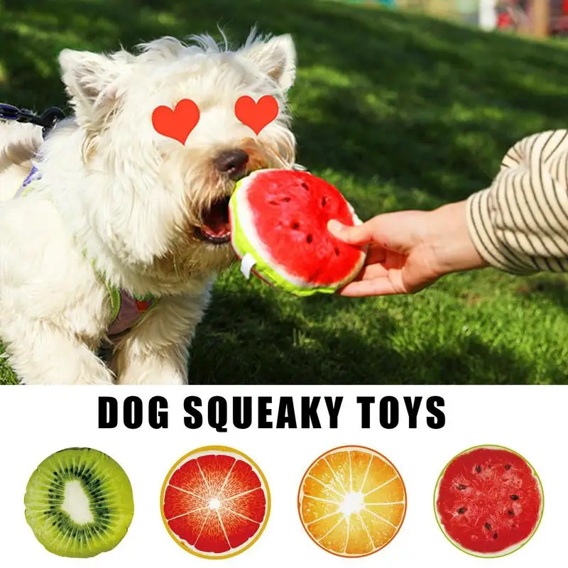 

Sounding Puppy Dog Chew Toy Fruit Squeak Toy For Cat Pets Cleaning Tooth Toys Soft Plush Orange Watermelon Toys