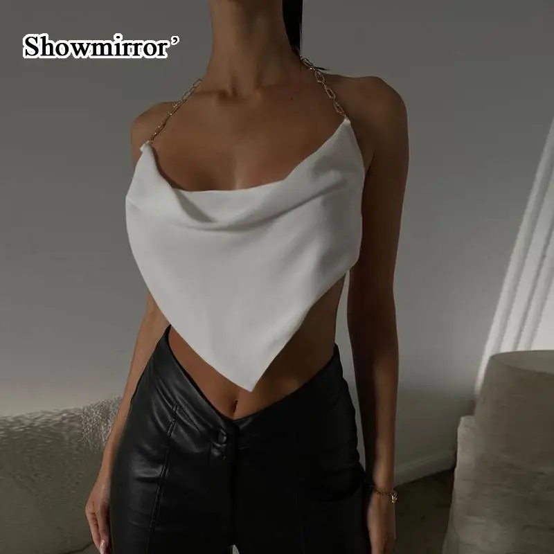 

Showmirror 2022 пикантная однотонная короткая кофта с открытой спиной для женщин Летняя Клубная одежда майка с лямкой на шее без рукавов