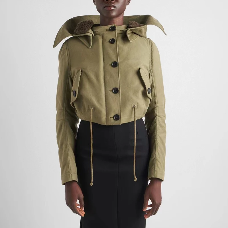 

Новинка 2023, куртка из переработанного хлопка на осень и зиму, пальто с капюшоном, теплая хлопковая одежда с подкладкой из волос, женские топы высокого качества y2k