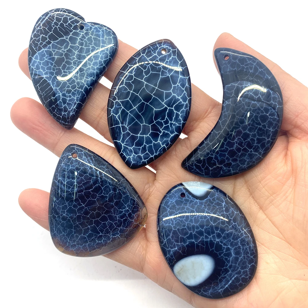 Natural Stone Heart Shape Blue Agate Pendants Set Marquise Shape Reiki Charms for Jewelry Making DIY Necklace Accessories Agate