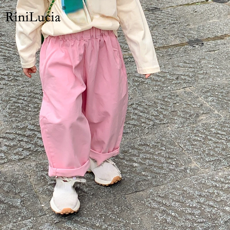 

RiniLucia 2023 New Children Pants Solid Loose Ealstic Waist Trousers for Girls Harem Pants Autumn Casual Girls Pants for Girls