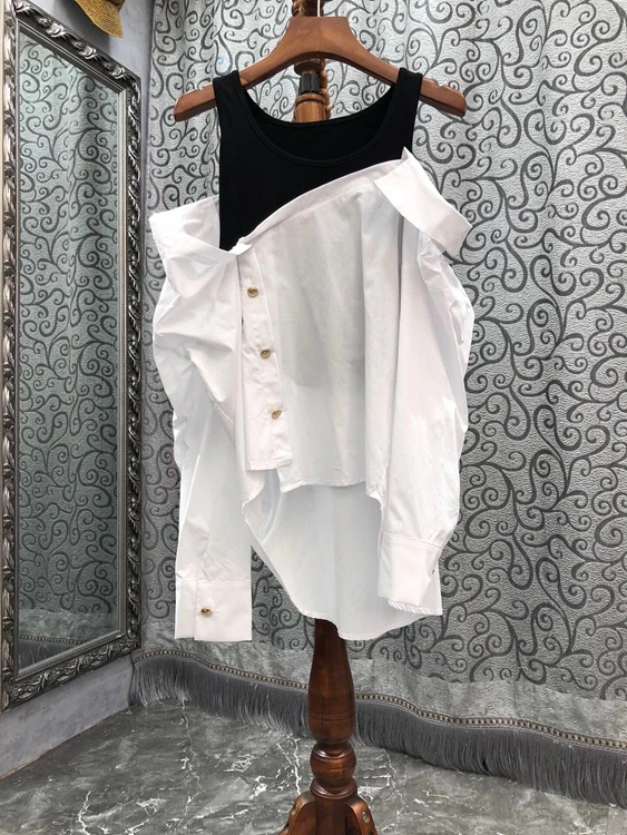

2022 new women fashion long sleeve sexy short front short back long vest stitching loose type strapless fashion top shirt 421