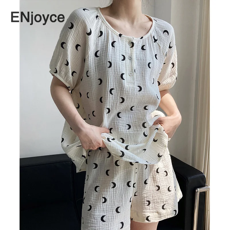 

Summer Printed Pajama Two Piece Set Pullover Tracksuit Casual Outfit Suits Women White Tops Shorts Pants Home Wear 2 Piece Sets
