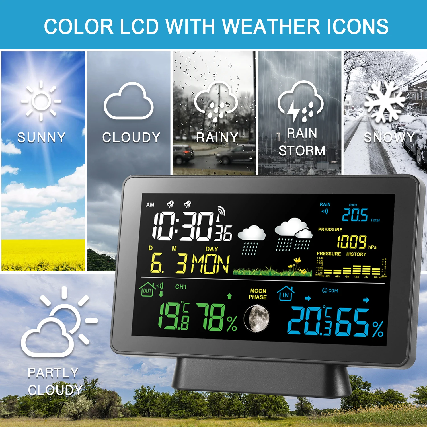 Метеостанция 7-в-1 с уличным датчиком и дождя